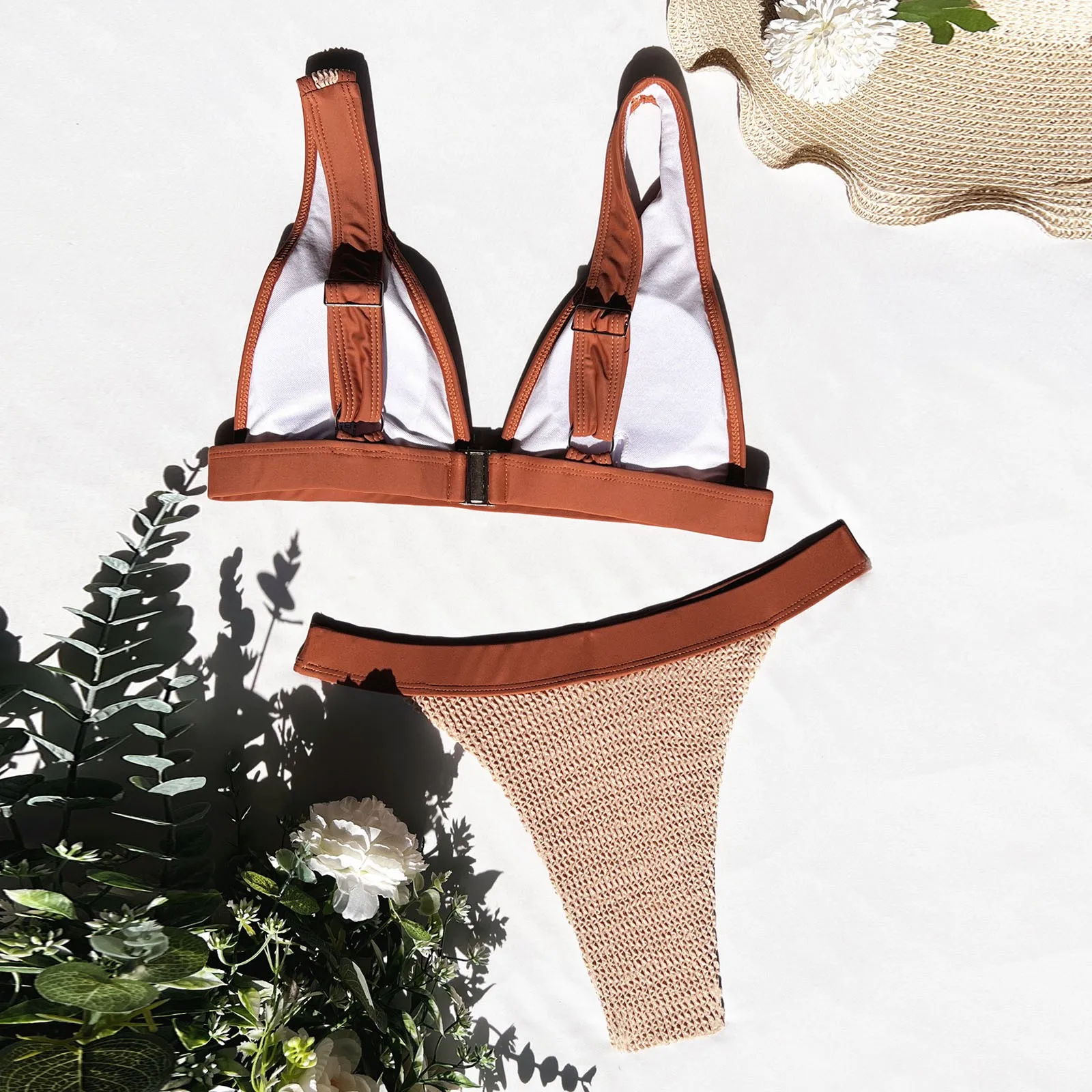 

Women High Waisted Bikini Set Sports Color Block Swimsuit Scoop Neck Bathing Suit Womens Swimming Shorts with Pockets