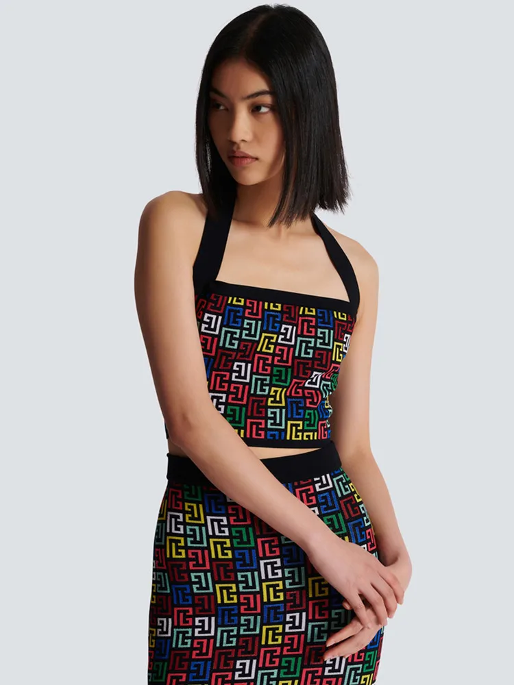 Женский жаккардовый комплект с юбкой элегантная вязаная вечерняя одежда лямкой