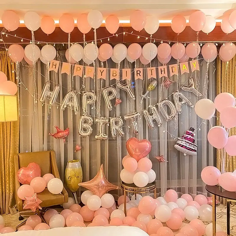 

1set Letter Pull Flag Aluminum Film Latex Balloon Birthday Party Decor Color Balloon Kid Audult Blue Pink Theme Surprise Party