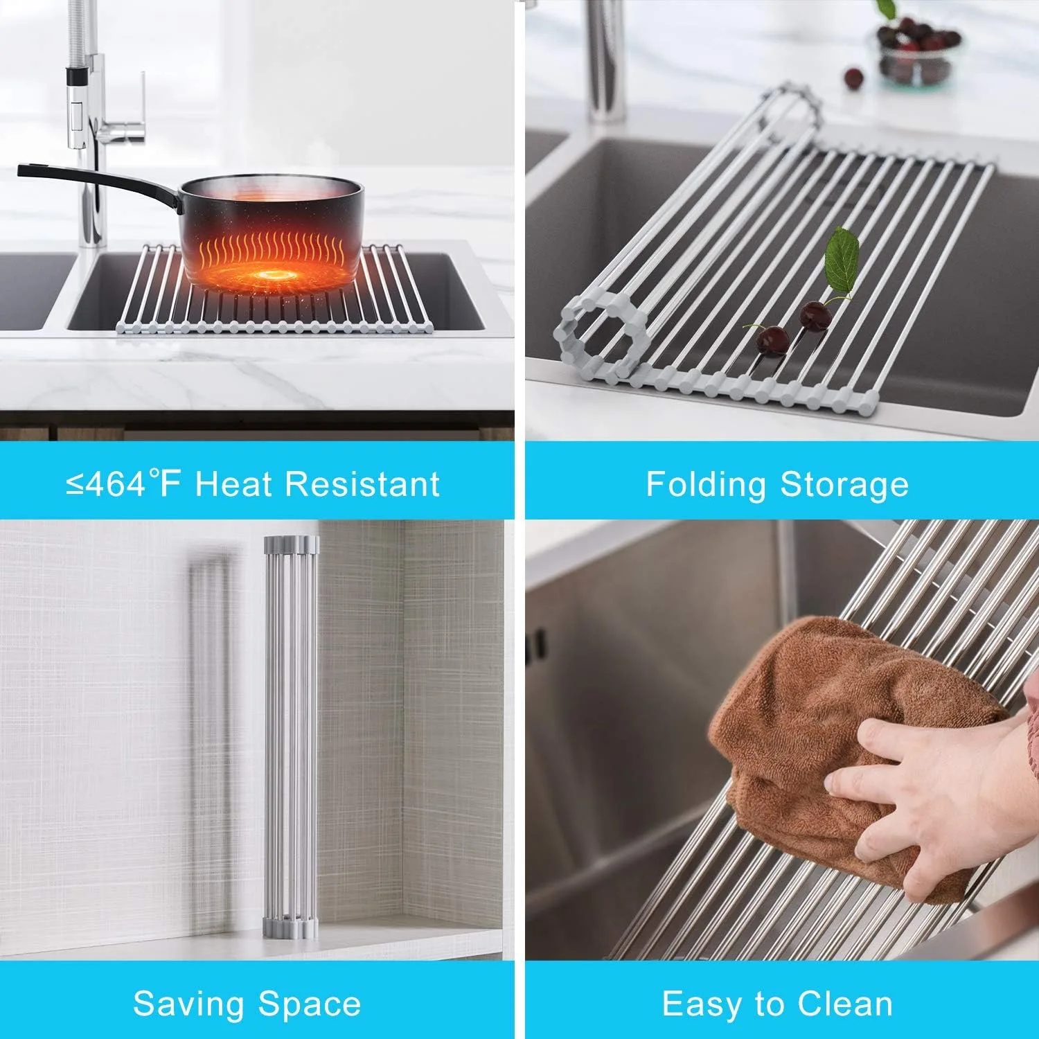 Kitchen Foldable Sink Plate Storage Bowl Holder 304 Stainless Dish Drying Rack Drainer Shelf Accessories