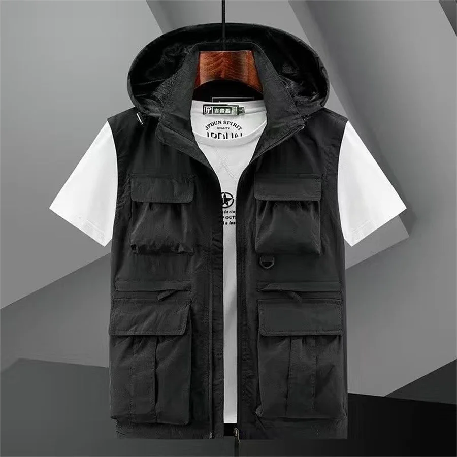 Жилет мужской с капюшоном Свободная рабочая одежда несколькими карманами куртка