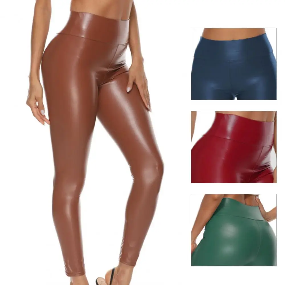 

2023 New Leather Shiny Sexy Leggings for Women Vadim 2023 Summer High Waist Black Stretchy Faux Leather Pant Mujer Leggings Ropa