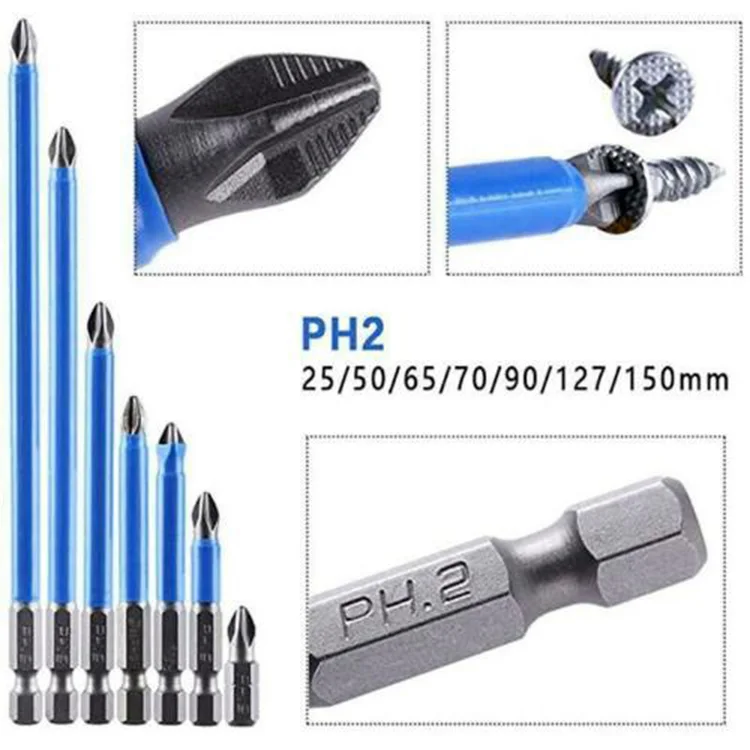 

DRELD 7Pcs Magnetic Anti-Slip Drill Bit Set PH2 Cross Head Impact Screwdriver Drill Bit Set Adapter Screw Remover Electric Drill