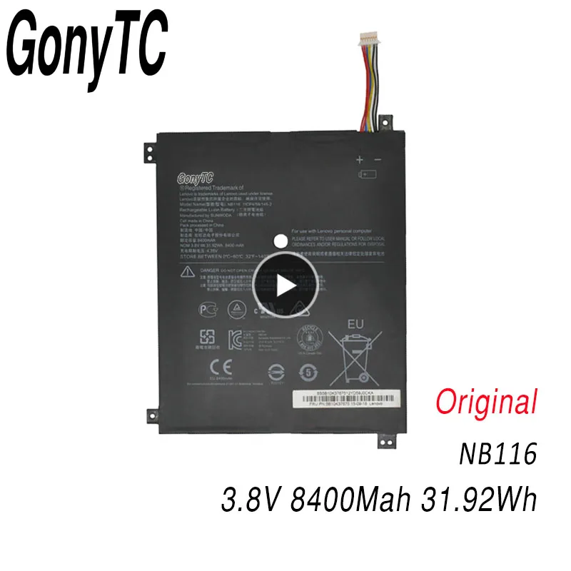 

GONYTC Genuine NB116 Laptop Battery For Lenovo IdeaPad 100S 100S-11IBY 100S-80R2 5B10K37675 0813001 3.8V 31.92Wh