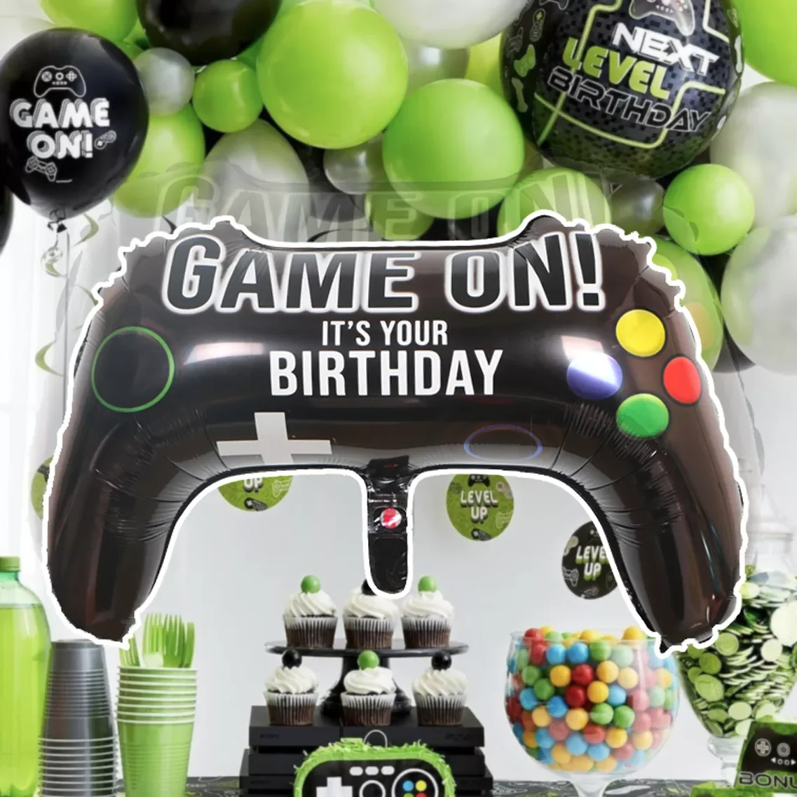 

32inch Green Black Birthday party Decorations Game on Theme party Number Latex balloons Aluminum foil digital balloon
