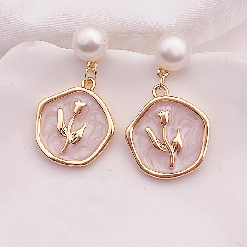 

Minar Romantic Clear Resin Rose Flower Medallion Drop Earrings for Women 14K Gold Plated Copper Pendant Earring Party Jewelry