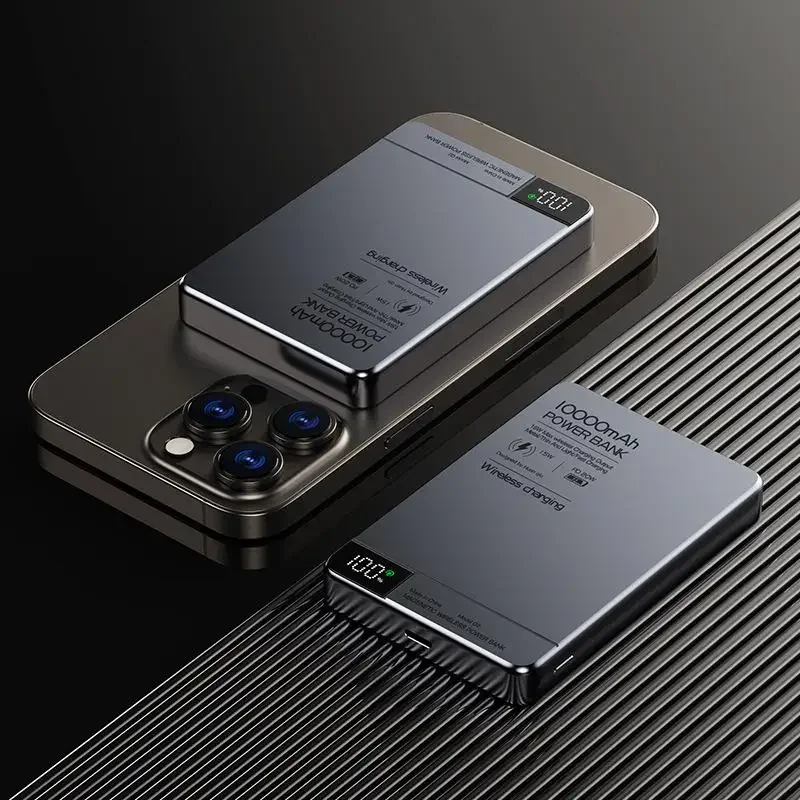 

Портативный беспроводной магнитный PowerBank 10000 мАч, быстрая зарядка, цифровая внешняя батарея сверхемкой емкости для IPhone, Samsung, Xiaomi
