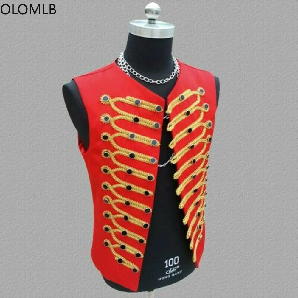

Mens British Hussar Sleeveless Jacket Rock Band Vest Waistcoat Top Drummer Wqi1