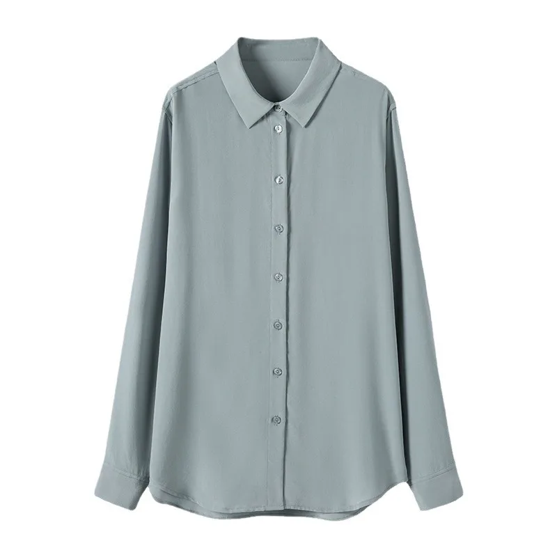 BirdTree элегантная рубашка из 100% натурального шелка женская однотонная блузка с