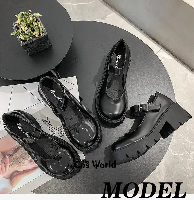 Японские туфли на плоской подошве из искусственной кожи с круглым носком для