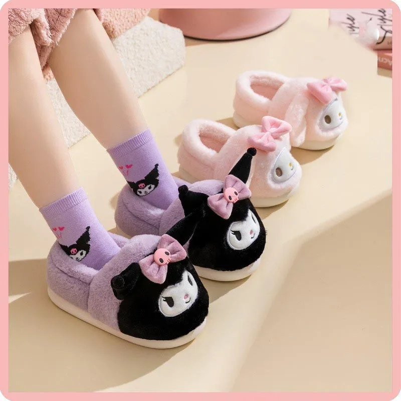

Новинка милые плюшевые тапочки для детей Sanrio Hellokitty Cinnamoroll Kuromi Mymelody осень/зима хлопковые мягкие милые теплые Нескользящие аниме