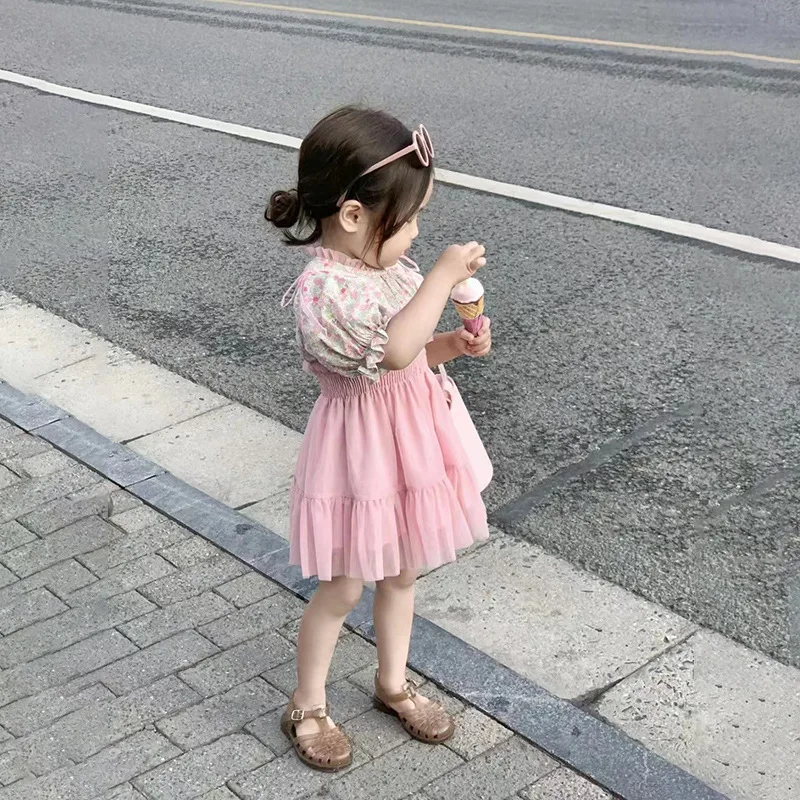 

Детская одежда, новинка 2023, модная летняя Милая рубашка с рукавами-фонариками и цветочным принтом для девочек, топ с короткими рукавами и юб...