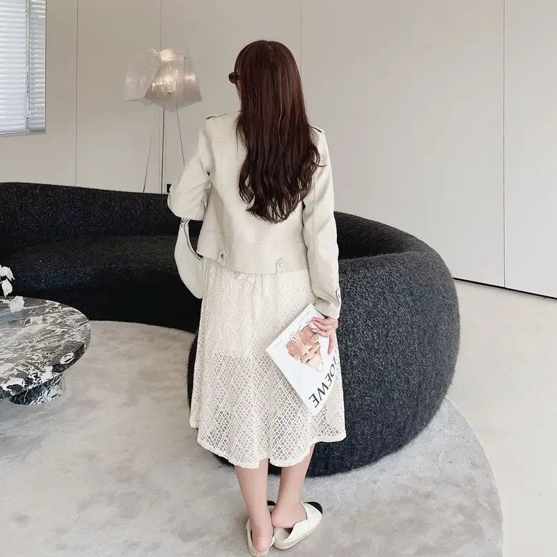 2023new Slim Fit Fashion Temperament Commuter Plus Size Women's Motorcycle PU Leather Jacket Slimming Zipper Jacket PVC