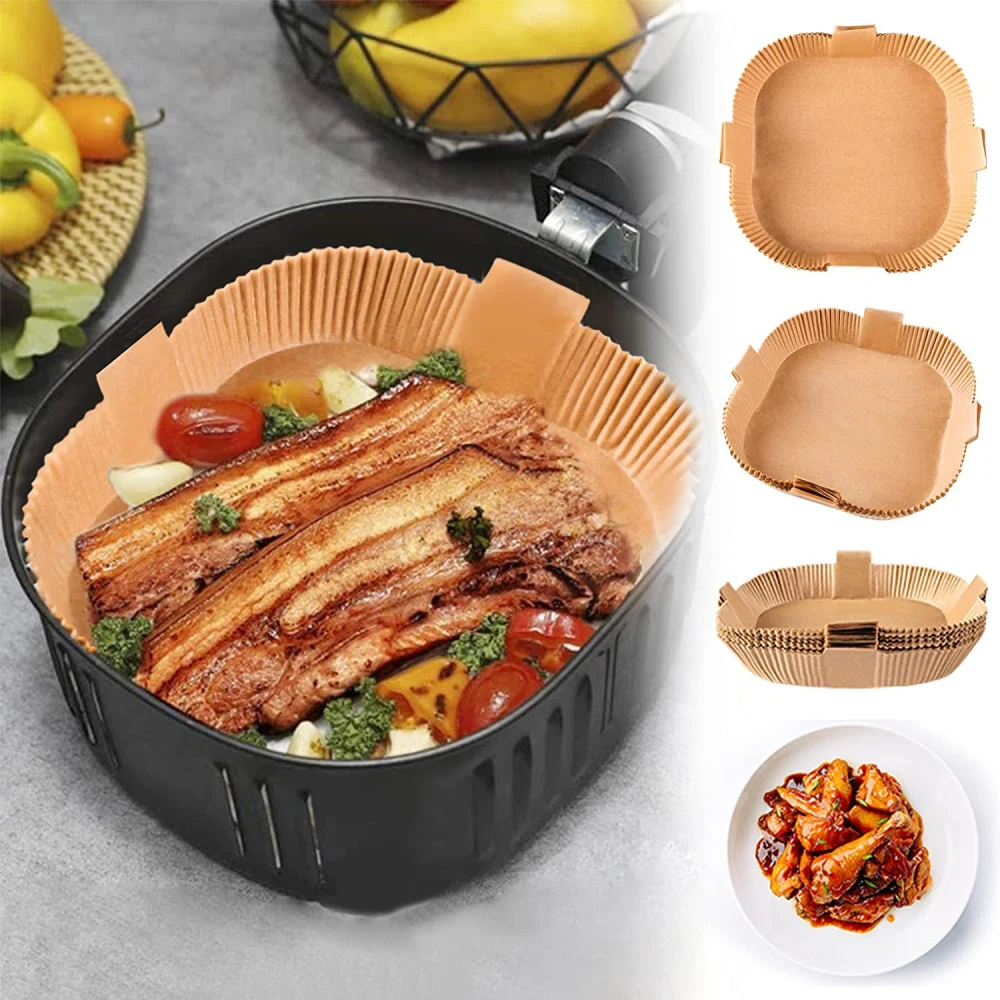 

50/100pcs Air Fryer Liners Square Air Fryer Paper Disposable Baking Sheets Perforated Parchment Papers Steamer Mat Wholesale