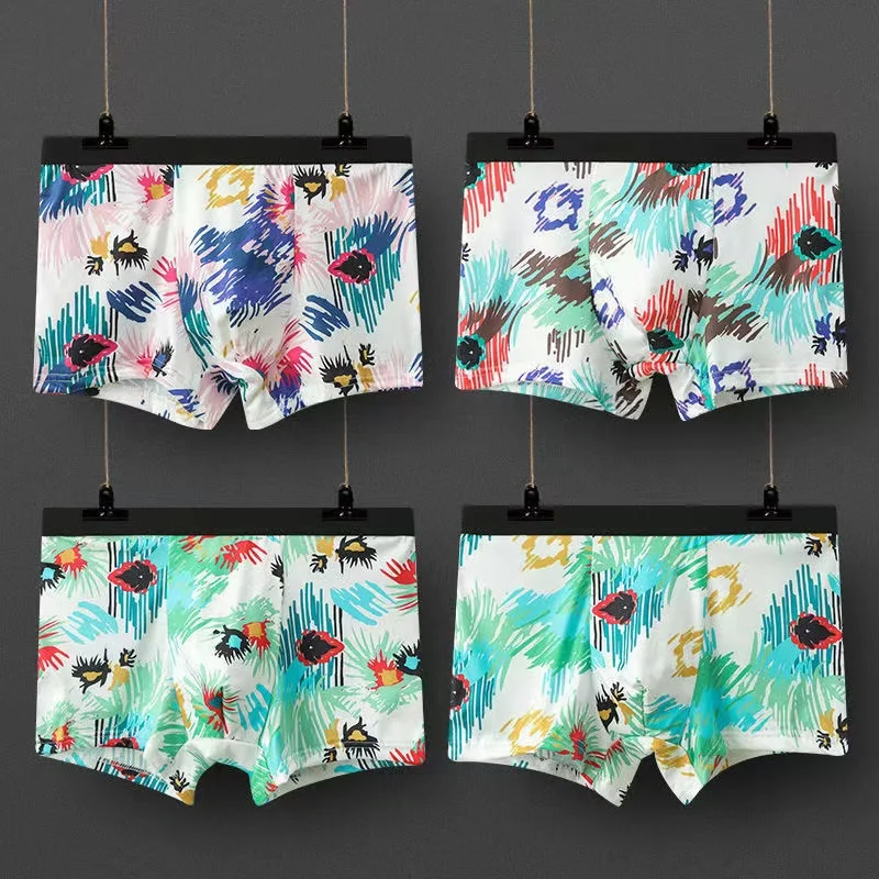 4Pcs/Lot Men's Underwear New Printed Boxer Shorts Breathable Fashion Large Size Youth Boxer Shorts Spring And Summer