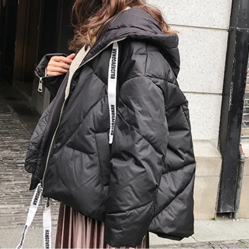 New Winter Glossy Bright Down Parkas Loose Casual Autumn Warm Thickening Women Jackets Female Hooded Coats Solid Zipped Jacket