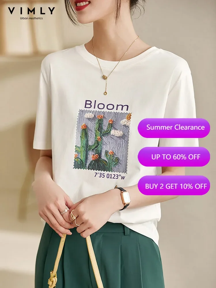 

VIMLY Summer New Tops for Women Korean Elegant T-shirts Ins Fashion Oil Painting Short Sleeved Loose Tees Female Clothing V3558
