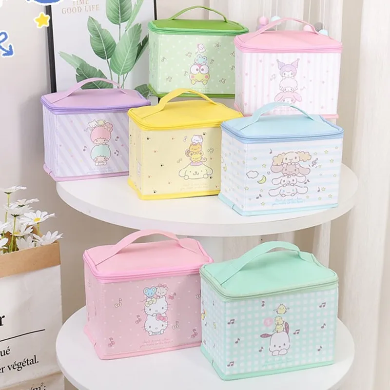 

Kawaii Sanriod Anime Heap Heap Mymelody Kitty Cinnamorol Kuromi Pu Portable Vanity Case Large Capacity Cosmetic Case Storage Box