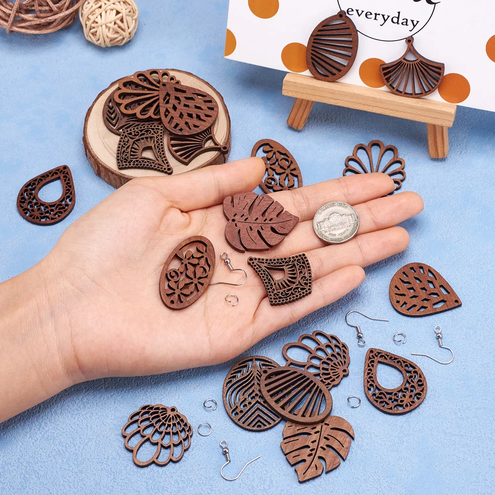 20 шт. винтажные подвески из ореховой древесины лазерной резки полые листья цветы