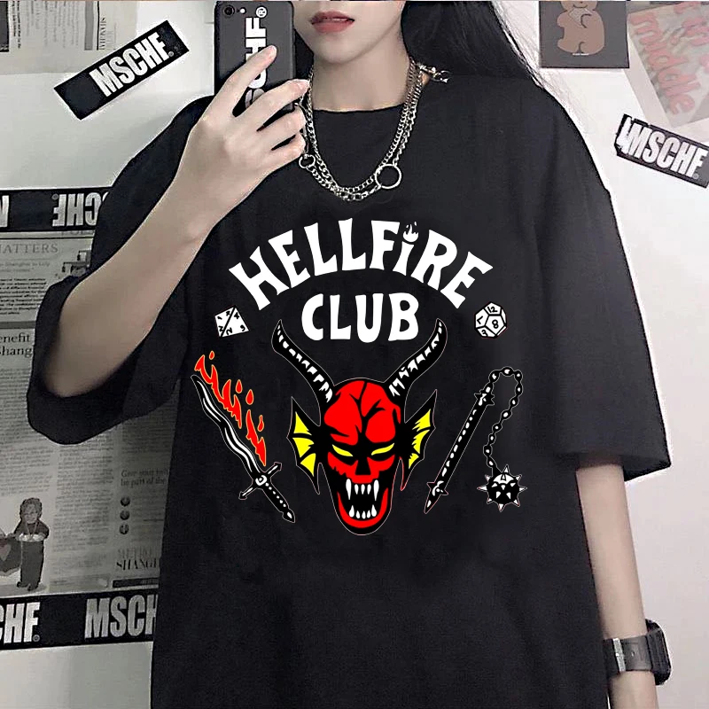 Stranger Things Season 4 T Shirt Women Ullzang Eleven Hellfire Club Graphic T-shirt Upside Down Tshirt Cartoon Top Tees Female