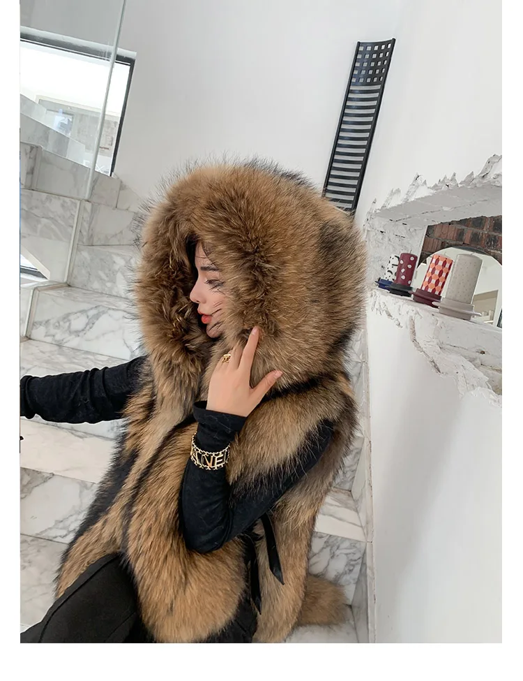 Woman winter Whole skin natural raccoon fur jacket real fur coat furry fur jacket thick warm party Fashion Popular in Europe Ame
