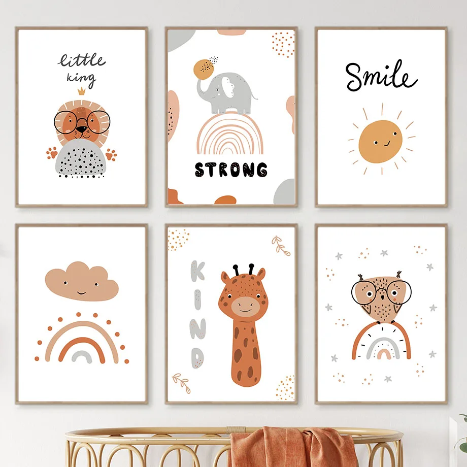 

Слон Лев Жираф Сова олень Радуга цитаты скандинавские плакаты и принты Настенная картина на холсте настенные картины декор детской комнаты