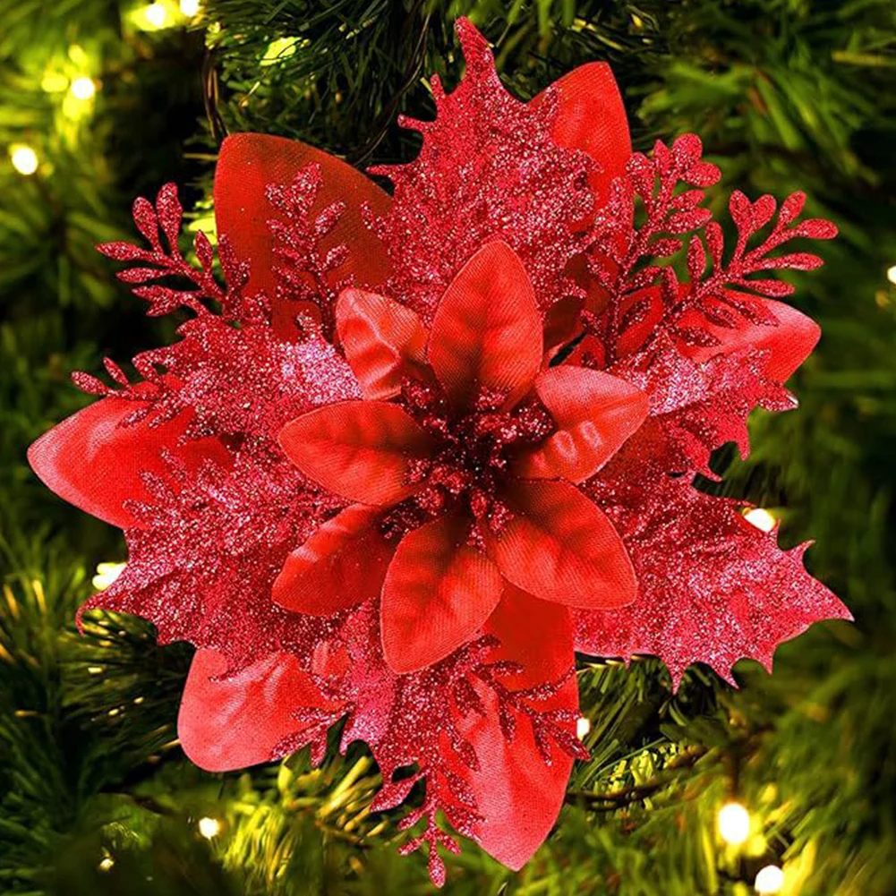 12 шт. рождественская пуансеттия искусственная 14 см елка цветы украшения венок