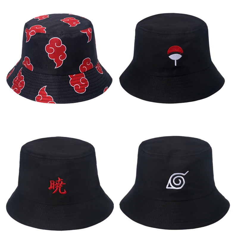 

Naruto Cartoon Anime Akatsuki Uchiha Sasuke Bucket Hats Unisex Cotton Outdoor Sunscreen Foldable Casual Fisherman Cap
