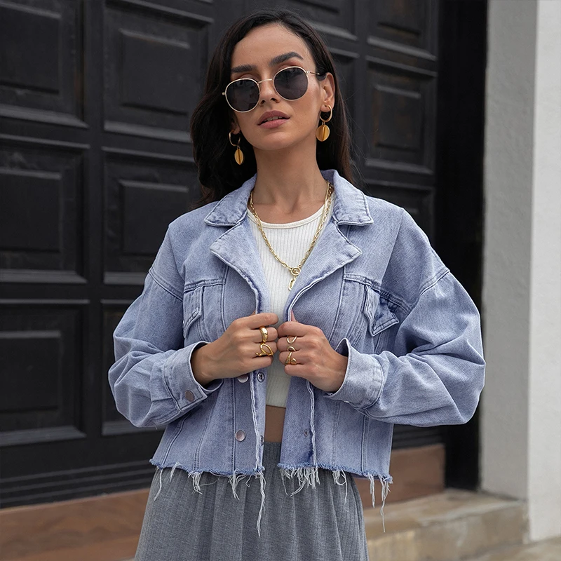 Retro Blue Short Denim Jacket Women's 2022 Fall New Slim Lapel Fashion Street Style Jacket Trend Top  Coat Women Winter Jacket