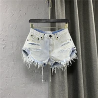hole denim shorts womens clothing 2022 summer new personality hot girl low waisted hole tassel edge a line hot pants trend