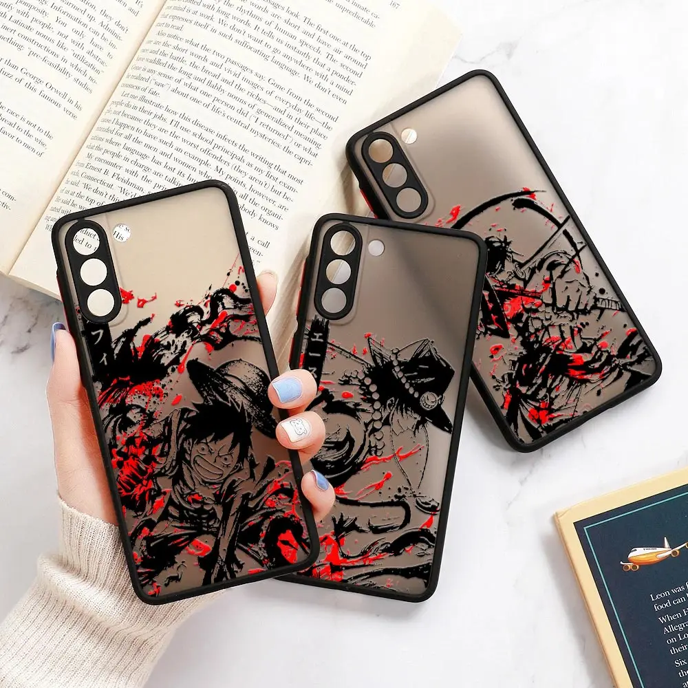 

O-One Art Pieces Black Red L-Luffys-Aces Anime Clear Coque For Samsung S23 Case Galaxy S20 FE S21 S22 Ultra S10 S8 S9 Plus Funda