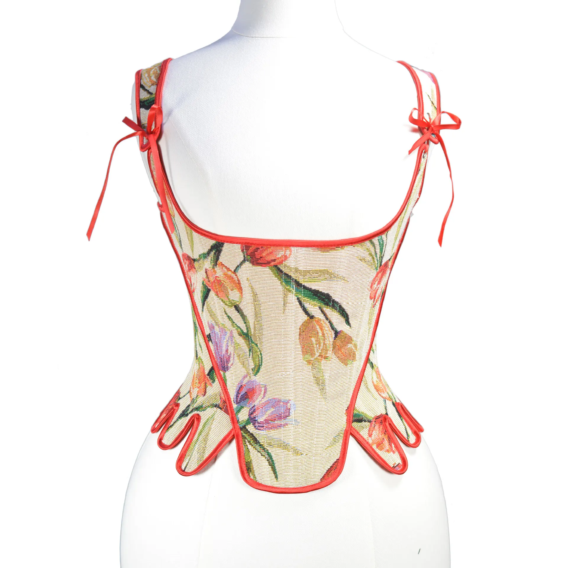 

Fashion Women's Tight-fitting Corset Tulip Print Retro Court Jacquard Fishbone Tucking In The Belly and Holding The Chest Corset