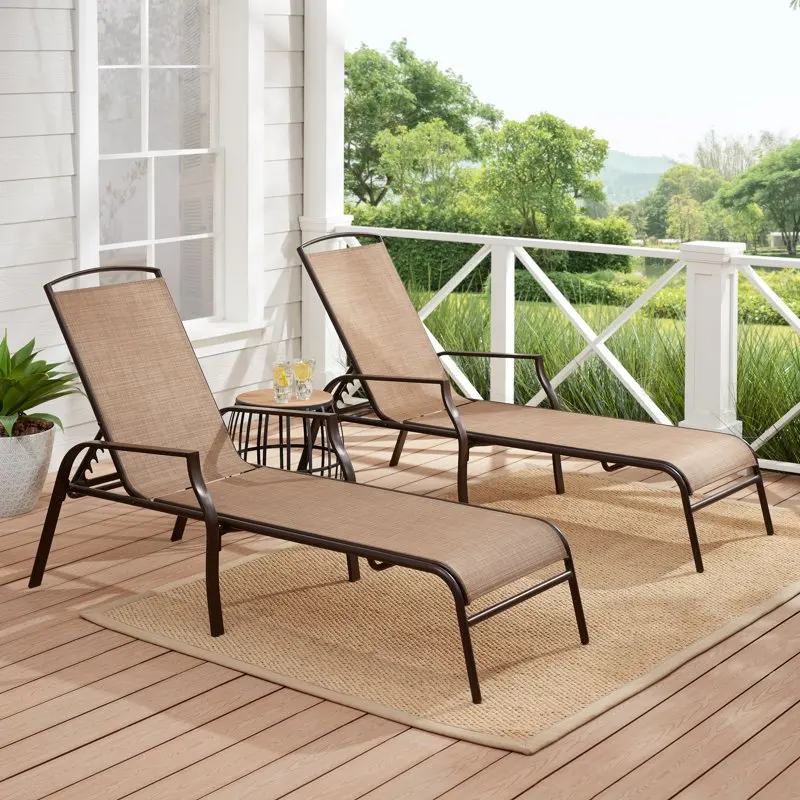 

Reclining Steel Outdoor Chaise Lounge - Set of 2, Beige/Black
