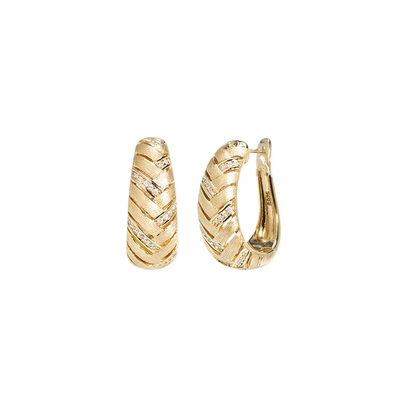 

Lind Italian Craft Brushed Earrings Women S925 Sterling Silver Retro Gold Plated Woven Plaid Ear Rings Wholesale