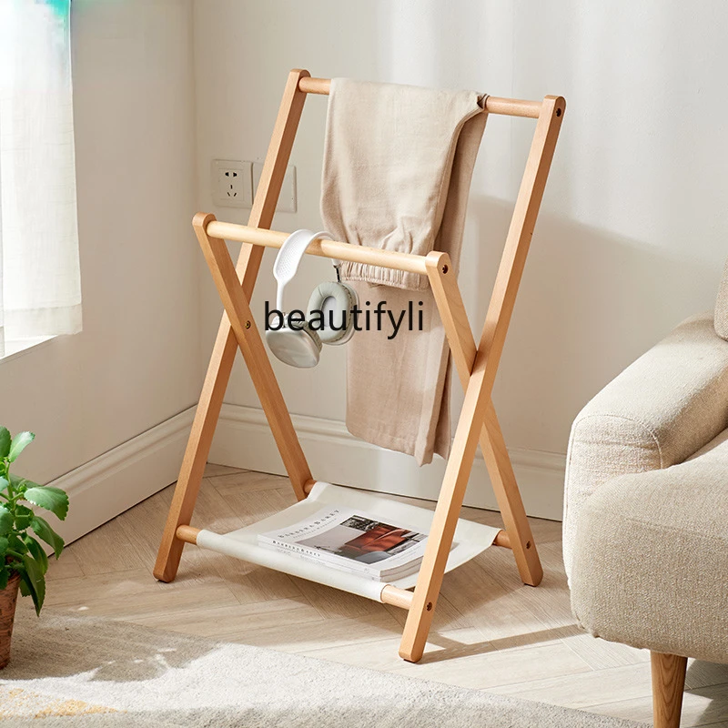 

zq Nordic Small Bedside Clothes Storage Rack Temporary Floor Hanger Beech Hotel Bedroom Living Room