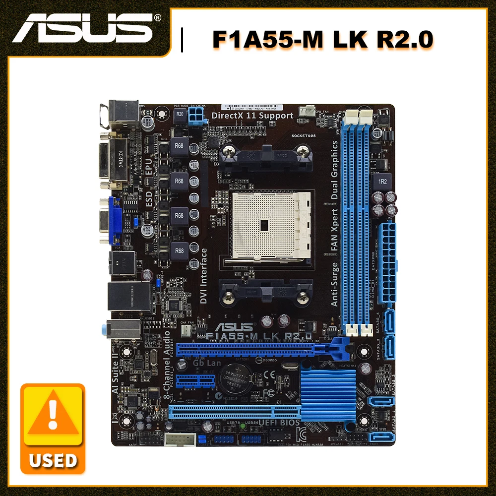 

ASUS F1A55-M LK R2.0 Motherboard Socket FM1 AMD A55 DDR3 32GB Support AMD A4-3300 A6-3650 E2-3200 PCI-E 2.0 SATA2 Motherboard