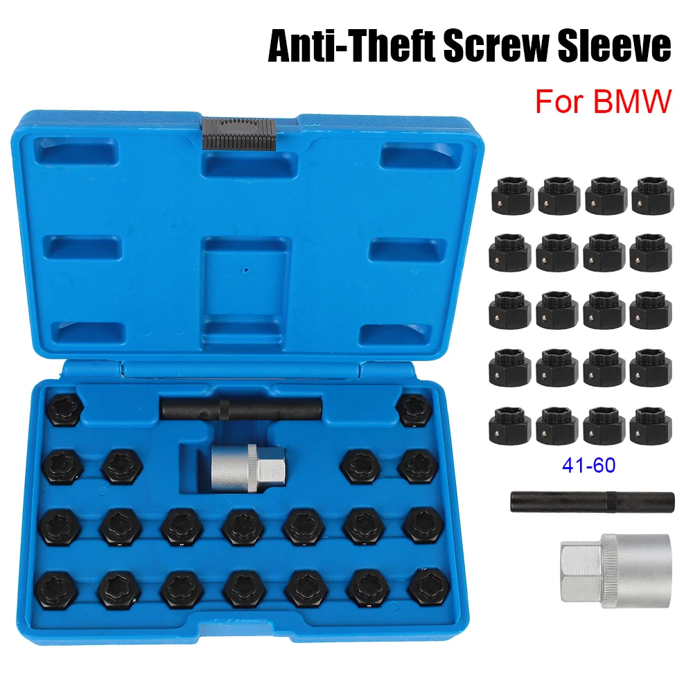 

Wheel Lock Lugnut 22PCS Removal Install Socket For BMW Locking Key Socket Anti-Theft Screw Sleeve Lug Nut