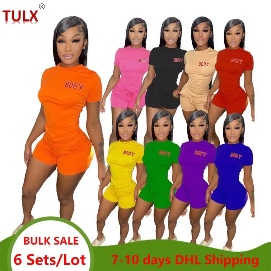 

Женский спортивный костюм с принтом, футболка и шорты, 6 комплектов