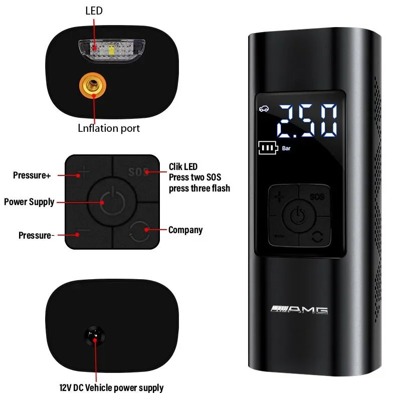 Автомобильный насос AMG с эмблемой умный цифровой для накачки шин Mercedes Benz B/C/E/S Class