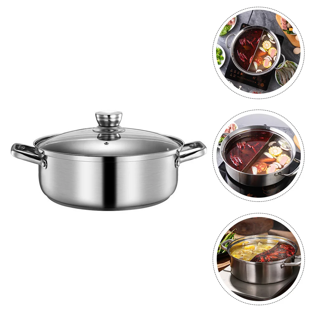 

Stainless Steel Mandarin Duck Pot Braising Pan Lid Sukiyaki Hot Pot Soup Pot Stock Pot Tempered Glass Induction Cooker Pot