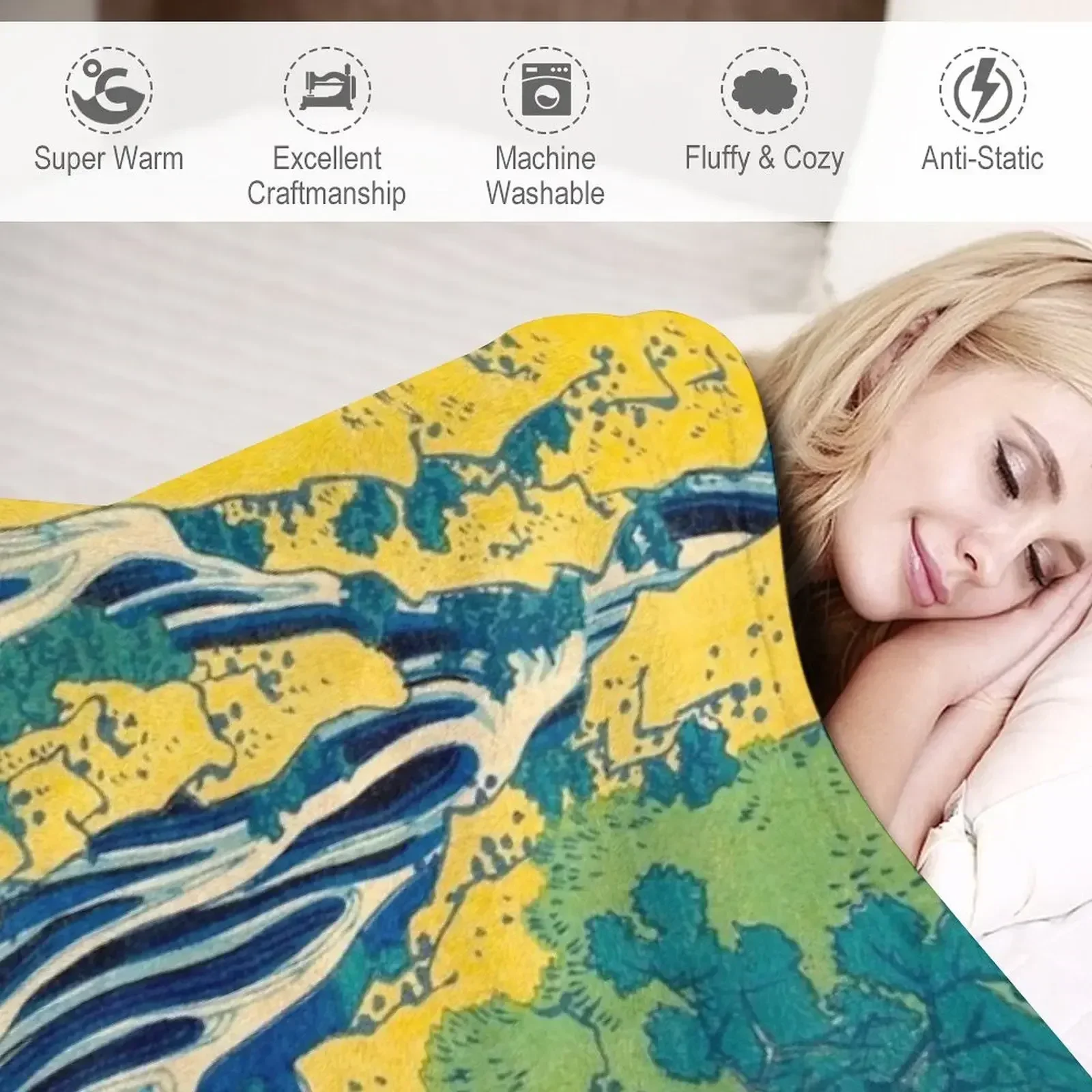 Водопад The Falling Mist at Mount Kurokami Katsushika Hokusai японское одеяло с древесными блоками и