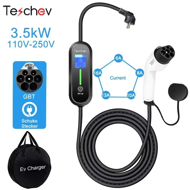 

Новое портативное зарядное устройство для электромобилей 220 В 230 В GBT для распродажи на складе 16A 3,5 кВт, зарядный кабель для электромобилей, настенный ящик для электромобилей