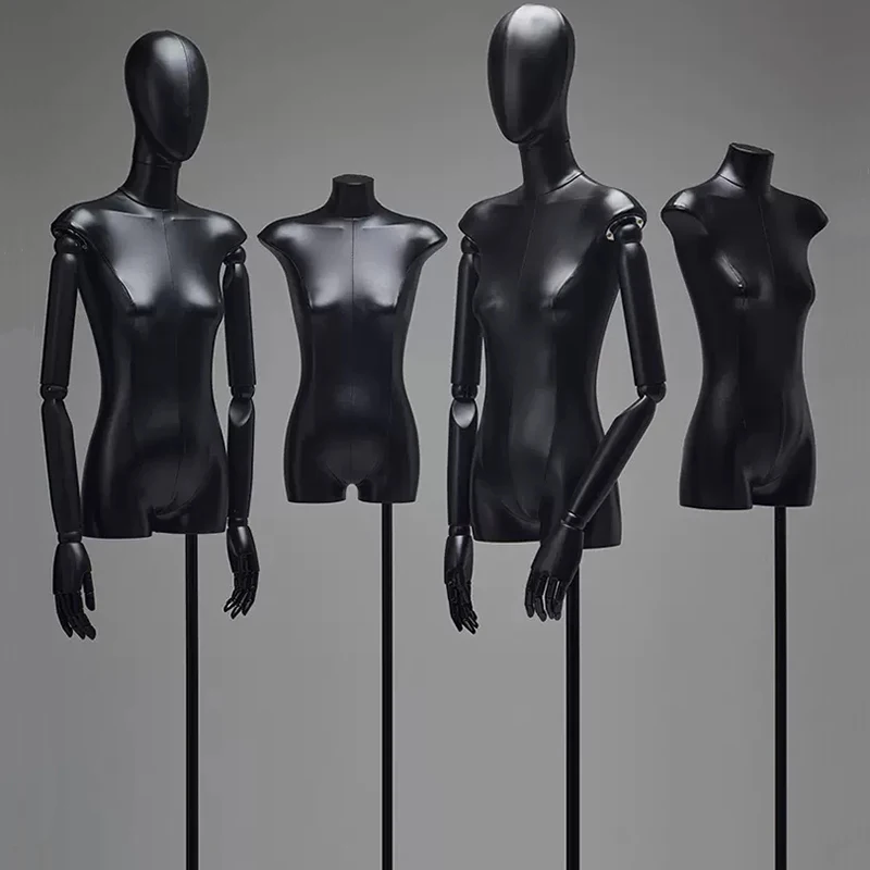 Black Female Head Half-Body Mannequin Metal Base for Wedding Clothing Display