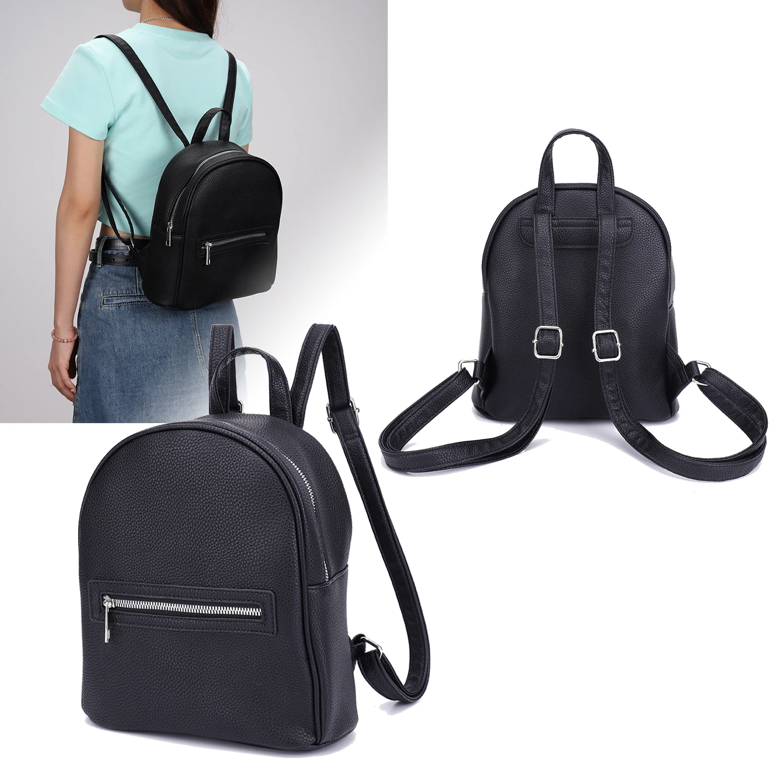 

Women Simple Shoulder Bag Multi-Pockets Ladies Daily Backpack Large Capacity PU Leather Casual Smooth Zipper Outdoor Play 2023