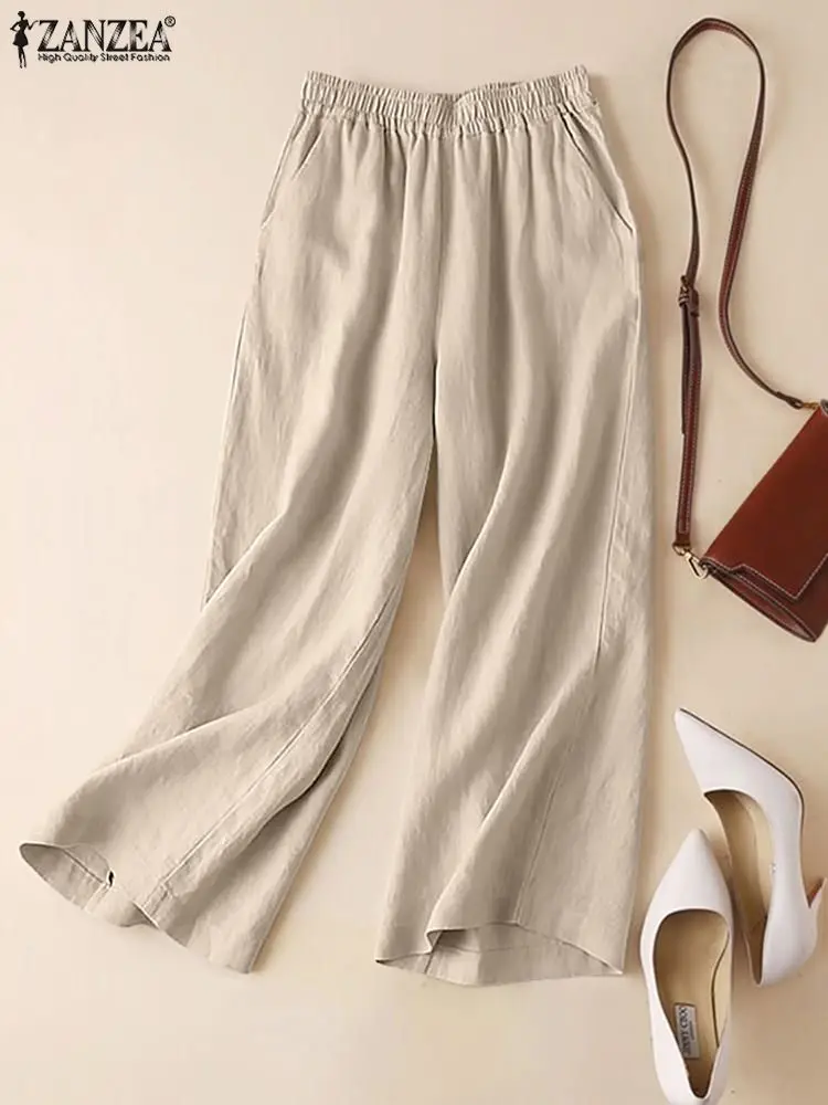 

Oversized Loose Overalls Office Pantalon Palazzo 2022 ZANZEA Women Spring Side Pockets Solid Color Pant Bohemian Holiday Casual