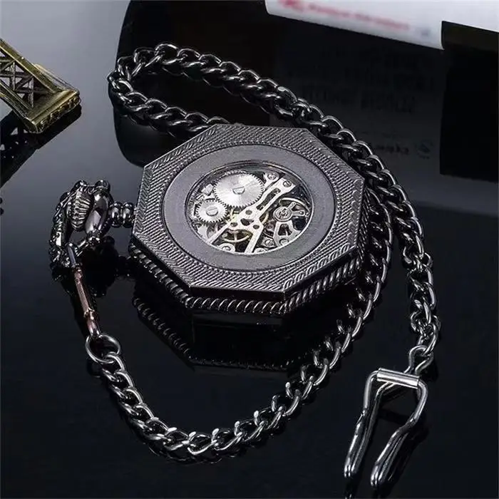 Vintage Charm Black Unisex Fashion Roman Number Quartz Steampunk Pocket Watch Women Man Necklace Pendant with Chain Gifts P427