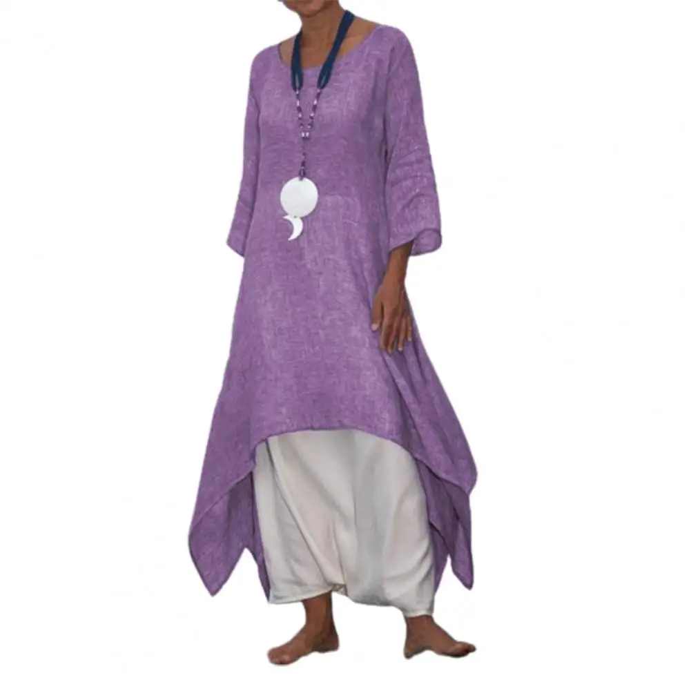 

Midi Dress O-Neck Long Sleeve Loose Fitting Tunic Dress Fashion Irregular Hem Leisure Midi Dress Female dresses for women 2022