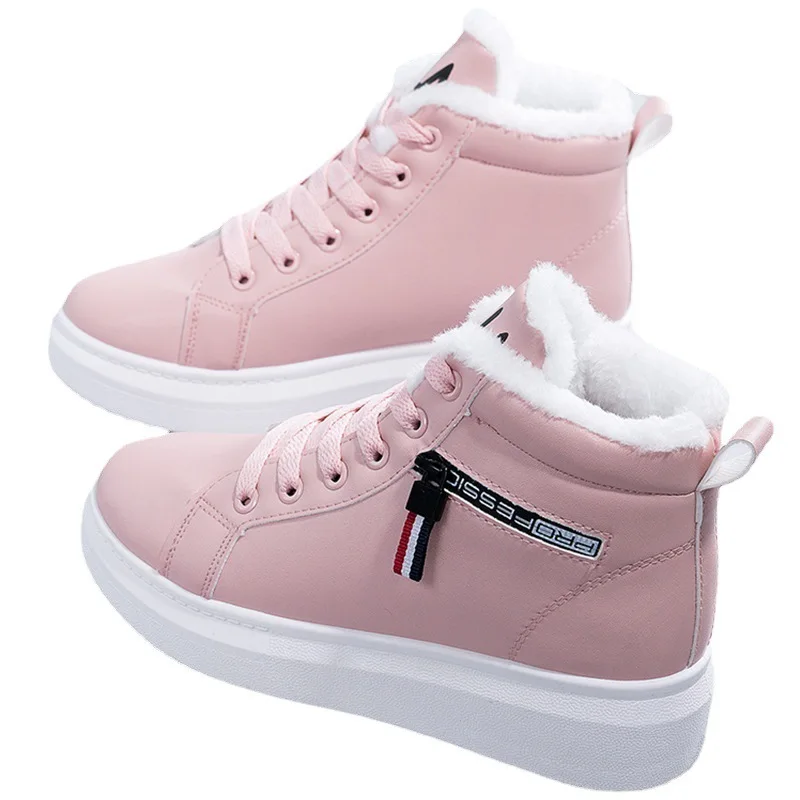 2022 Winter Boots Women Ankle Boots Warm PU Plush Winter Woman Shoes Sneakers Flats Lace Up Ladies Shoes Women Short Snow Boots