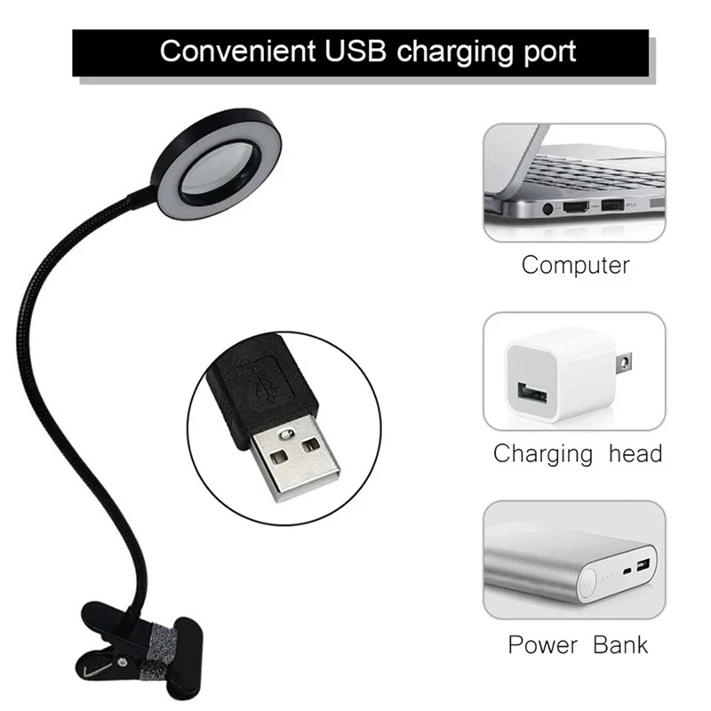 Светодиодная лупа с зажимом лампа для красоты ногтей USB холодный свет