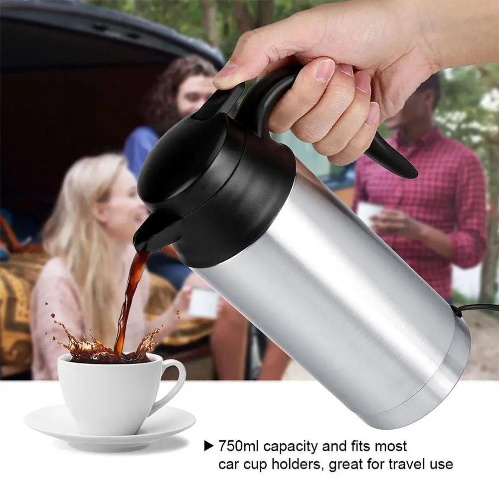

12V/24V 750ML Electric Heating Cup Kettle Stainless Steel Water Heater Bottle for Tea Coffee Drinking Travel Car Truck Kett V3G3